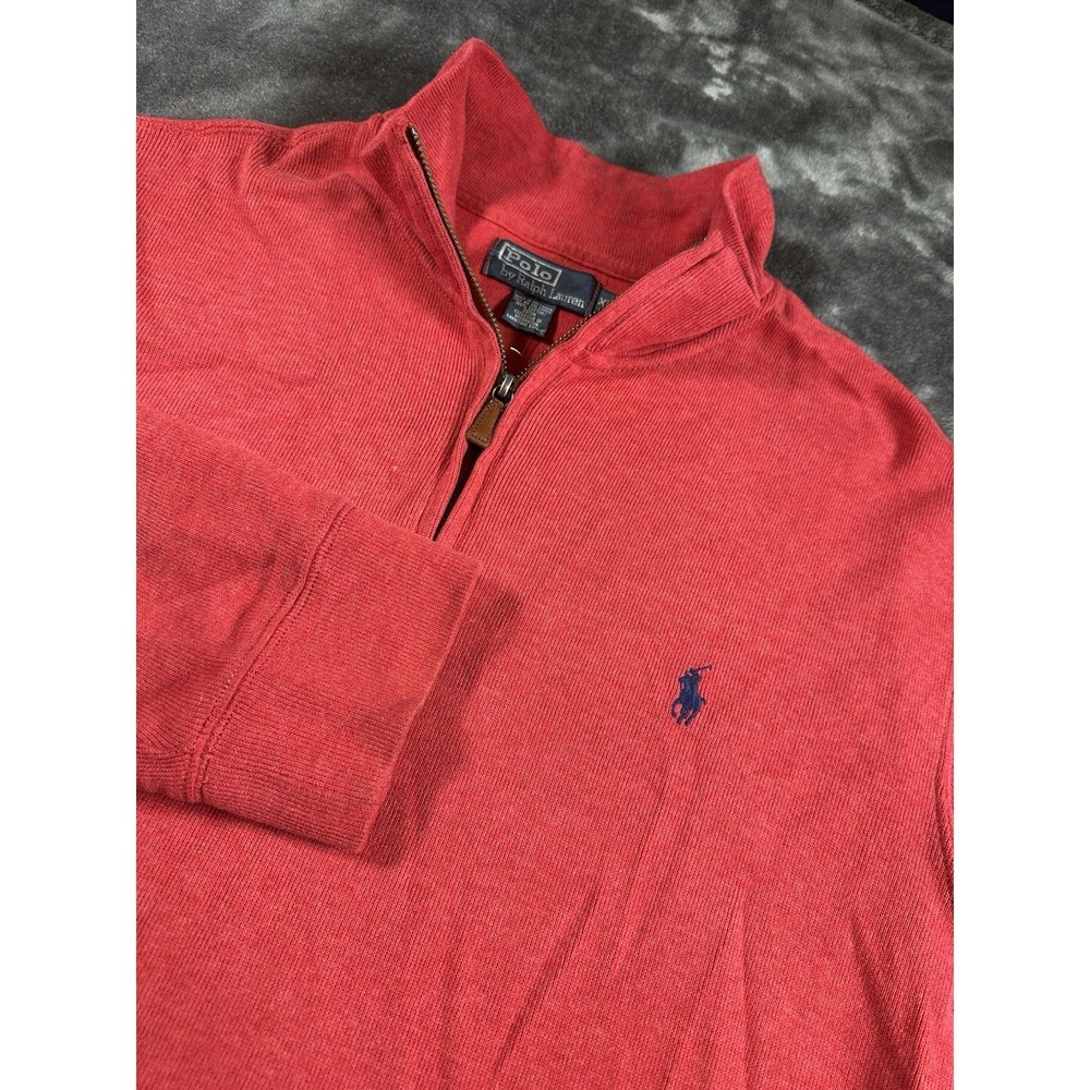 Vintage‎ Polo Ralph Lauren Mens Red Quarter Zip MENS 2XL XXL  Knit Pony Faded